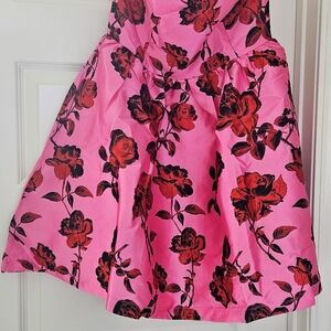 Vici Hot Pink Skater Skirt with Red Rose Print
